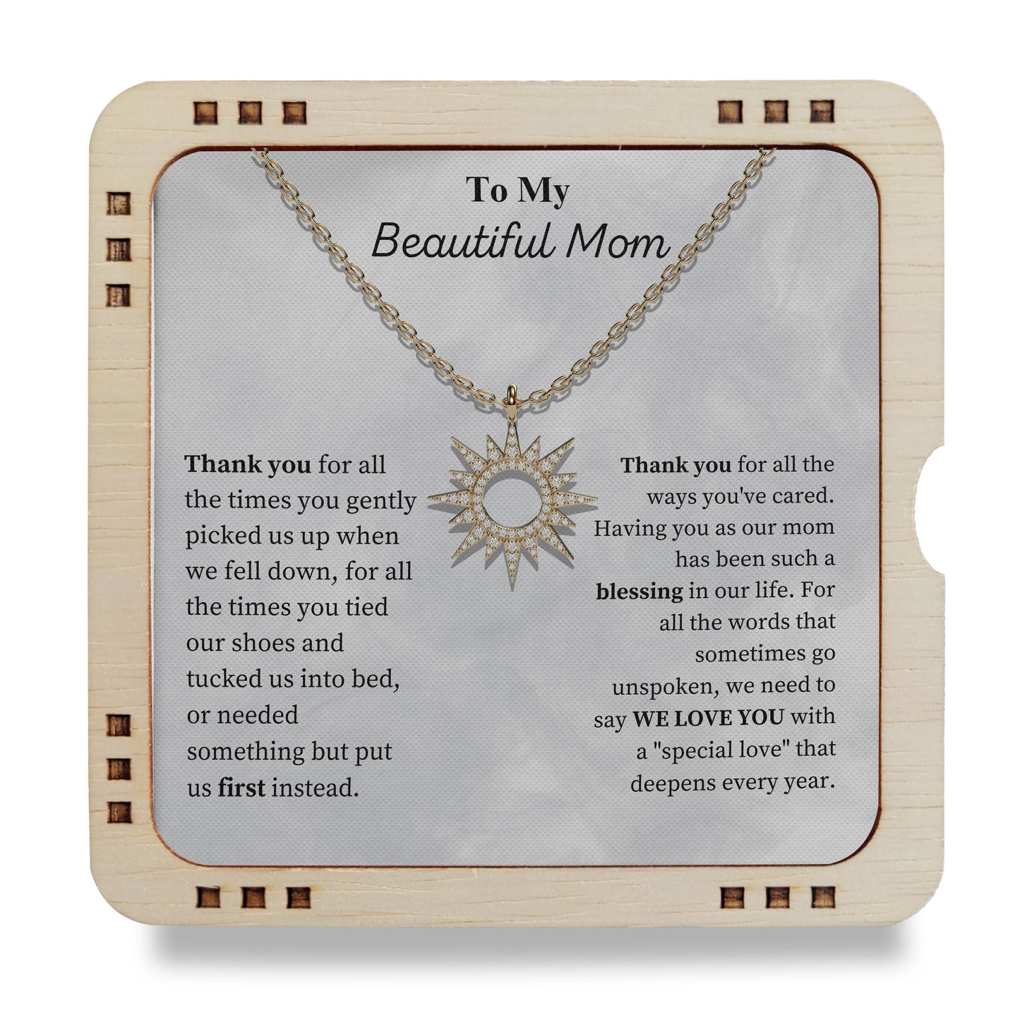18K Gold Plated Necklace To My Beautiful Mom - Thank you for all the ways you've cared